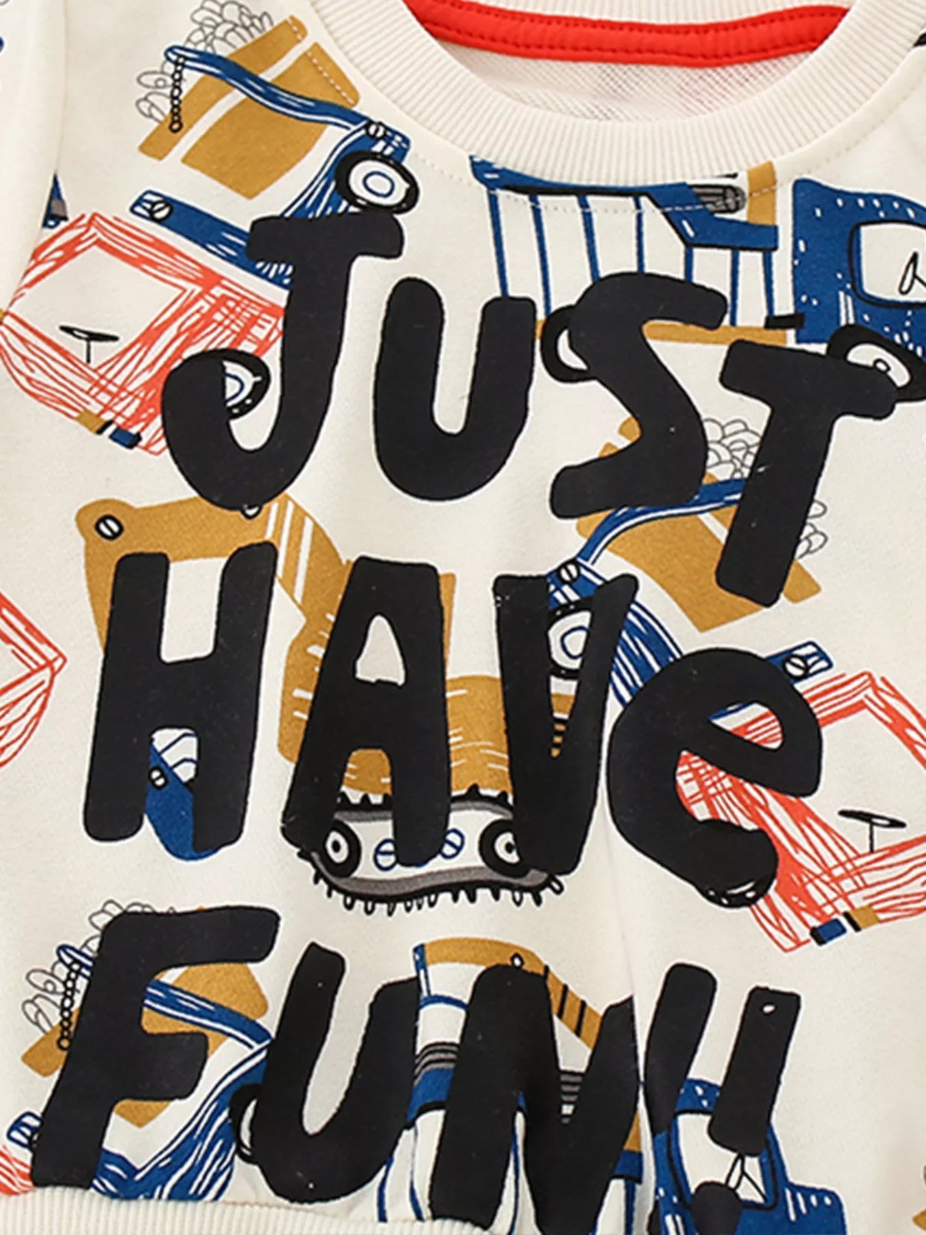 Boys Cartoon Vehicle Print Crew Neck Sweatshirt