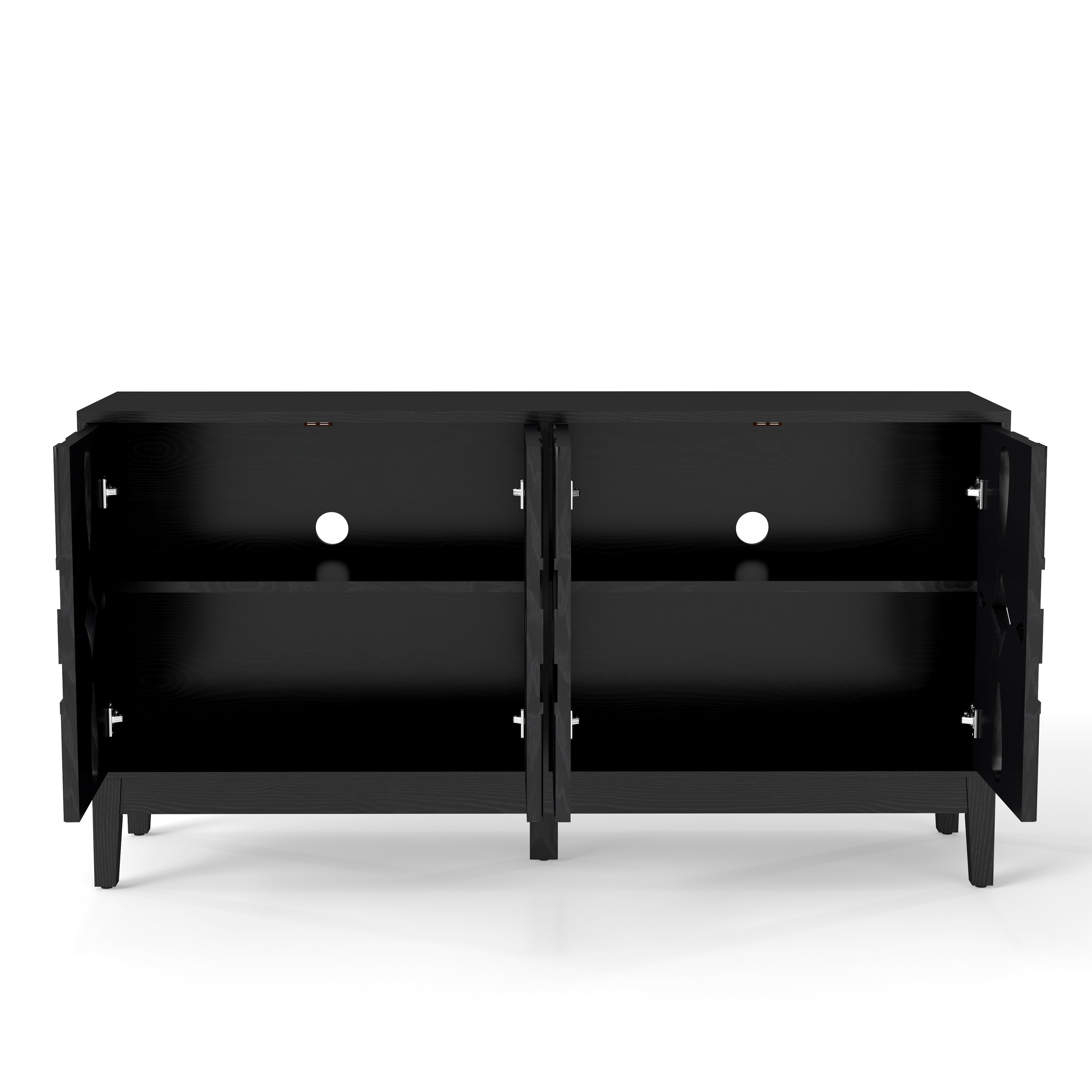 60.5' Mid Century Modern Sideboard Buffet Cabinet with Storage, TV Media Console Table, Storage Cabinet with 4 Doors & Adjustable Shelves for Kitchen Dining Living Room Entryway, Black