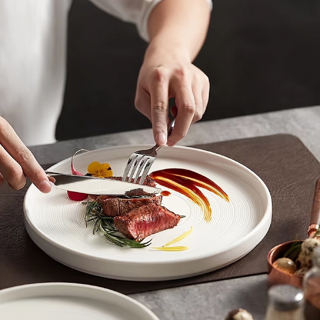 Elegant Hans White Ceramic Steak  Pasta Plate Set