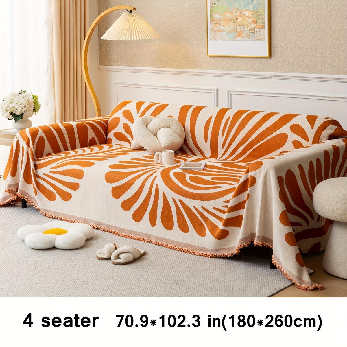 Versatile Chenille Sofa Cover - Pet-Friendly, Orange Dog Couch Cover