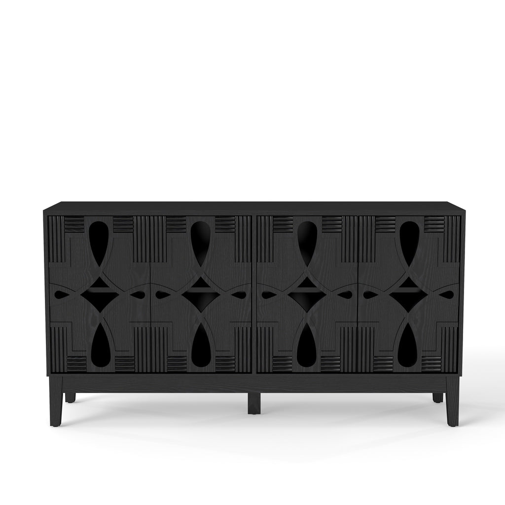 60.5' Mid Century Modern Sideboard Buffet Cabinet with Storage, TV Media Console Table, Storage Cabinet with 4 Doors & Adjustable Shelves for Kitchen Dining Living Room Entryway, Black