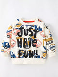 Boys Cartoon Vehicle Print Crew Neck Sweatshirt