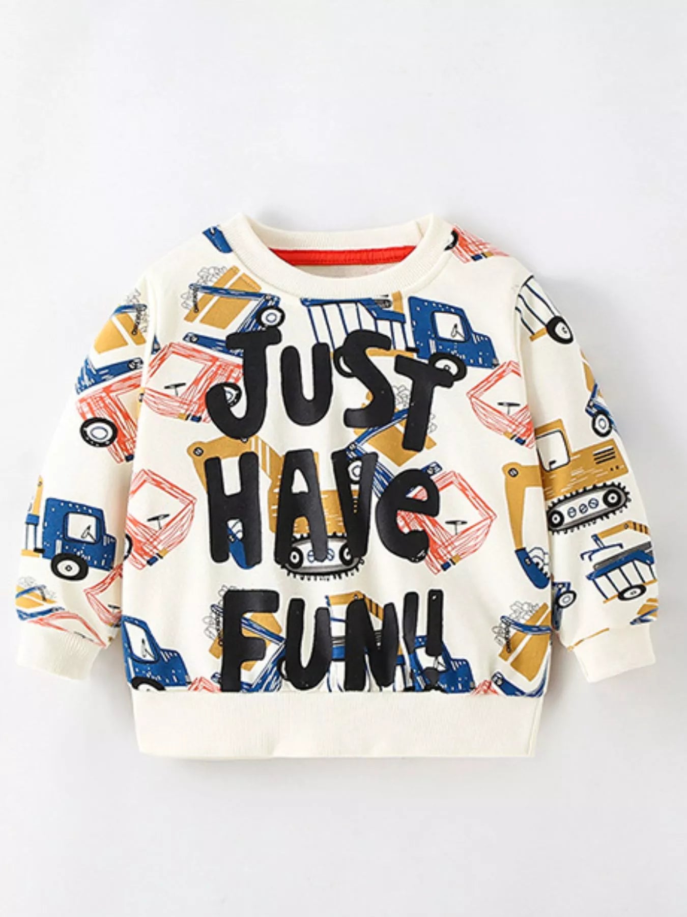 Boys Cartoon Vehicle Print Crew Neck Sweatshirt