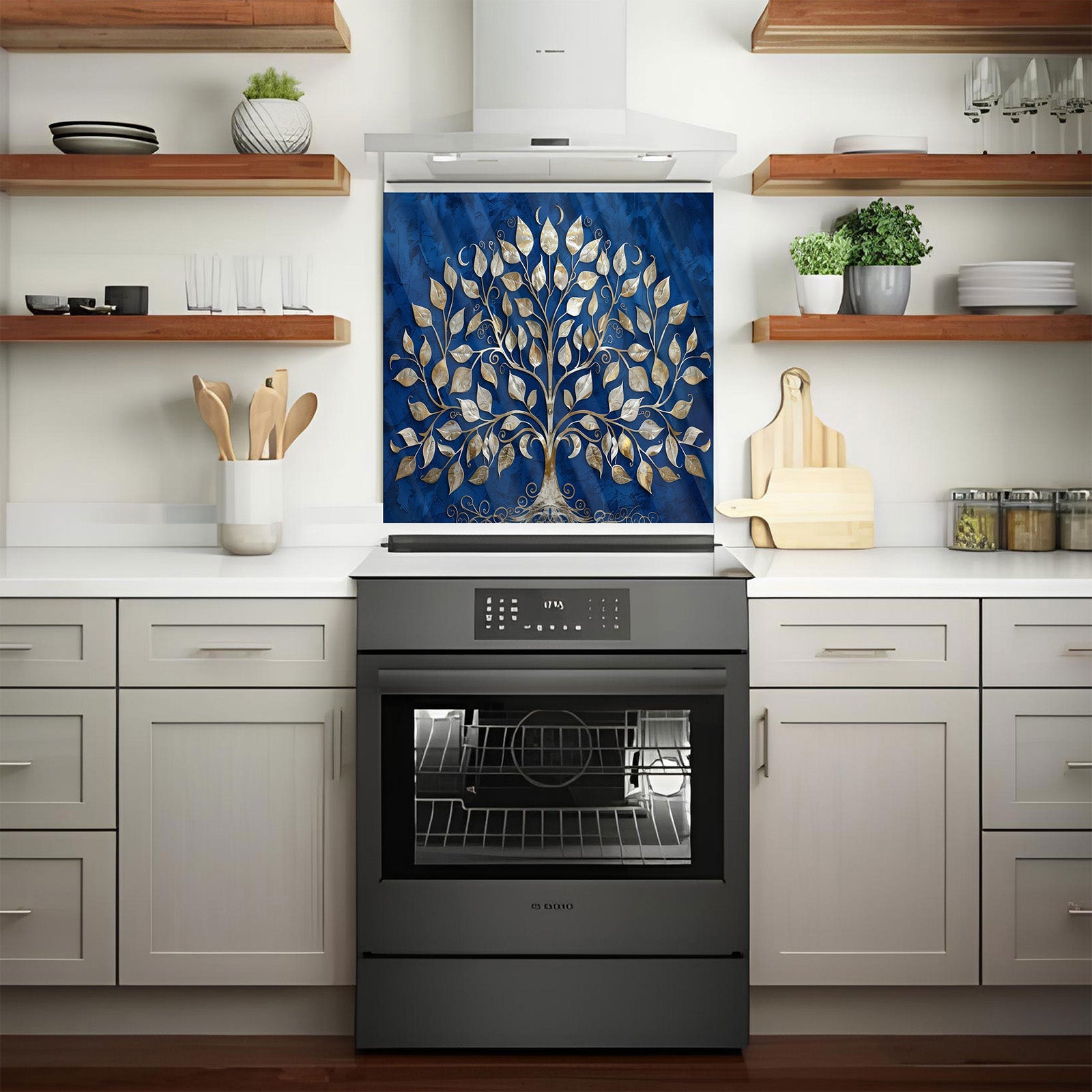 Golden Midnight Tempered Glass Backsplash – Kitchen Backsplash for Stove