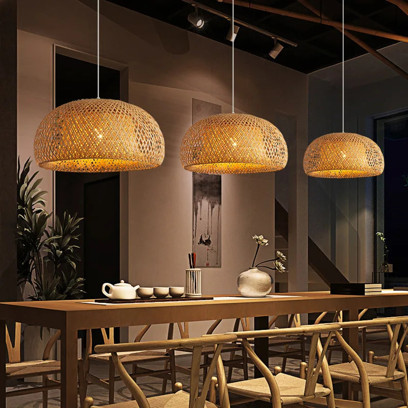 DecorBites™ Hand-Woven Bamboo Pendant Light Chandelier