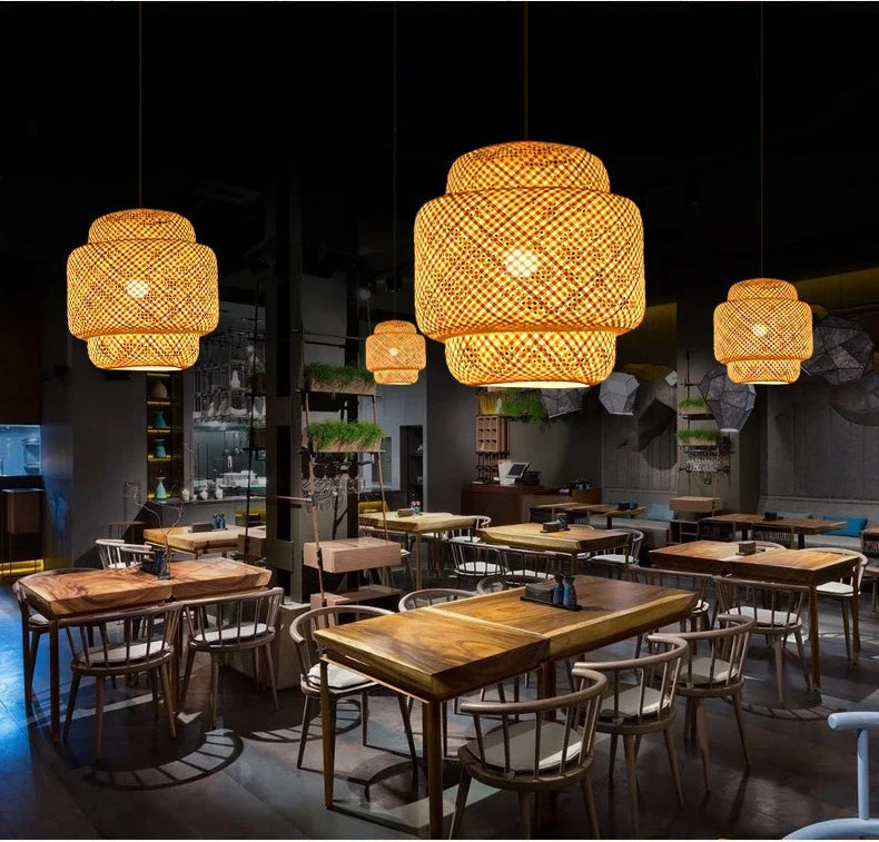 DecorBites™ Hand-Woven Bamboo Pendant Light Chandelier