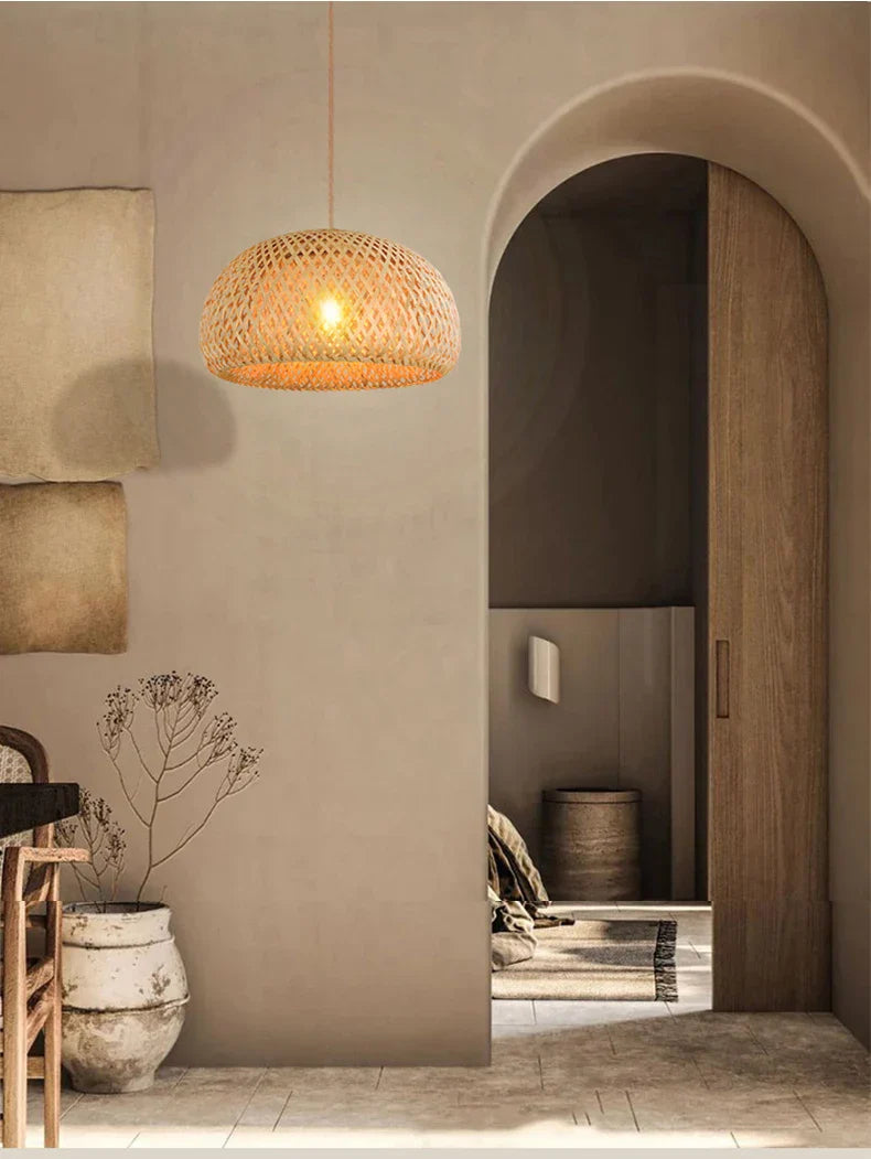 DecorBites™ Hand-Woven Bamboo Pendant Light Chandelier