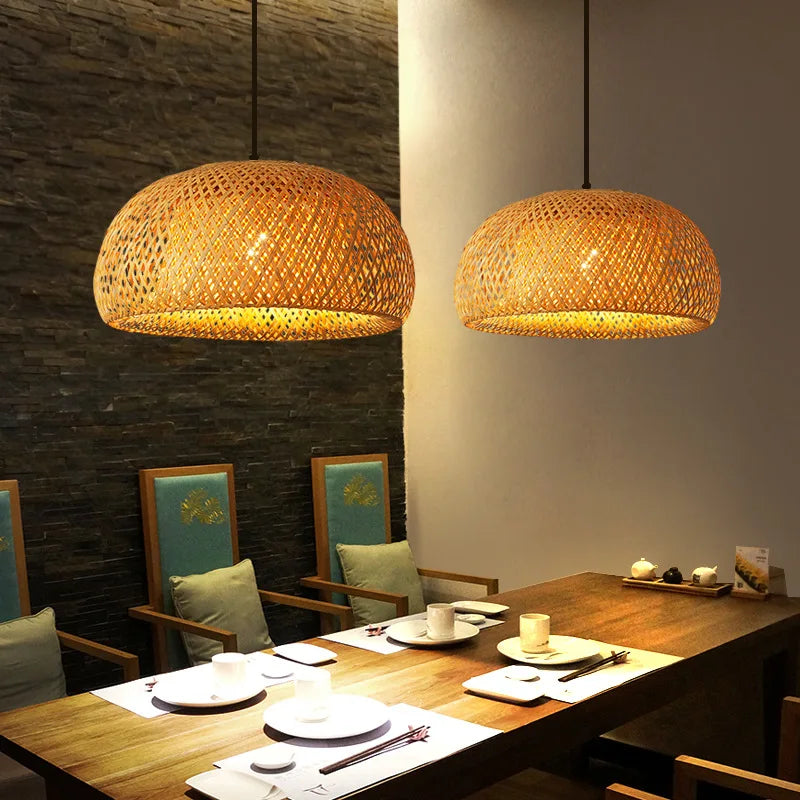DecorBites™ Hand-Woven Bamboo Pendant Light Chandelier