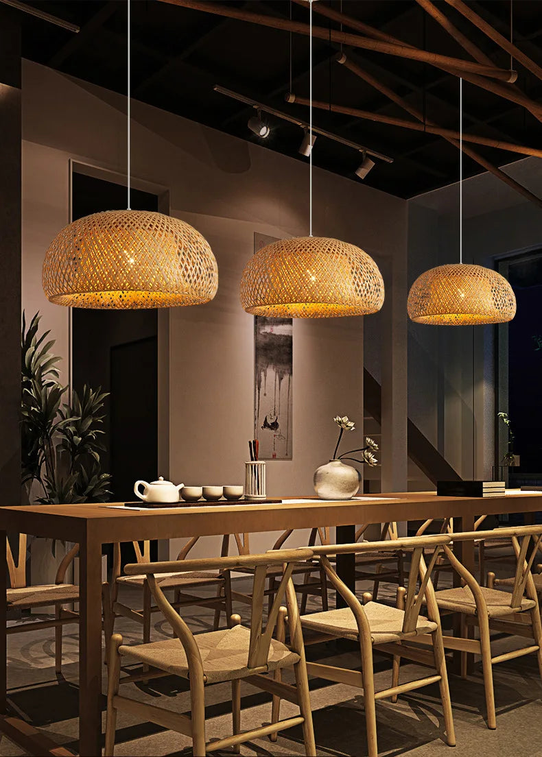 DecorBites™ Hand-Woven Bamboo Pendant Light Chandelier