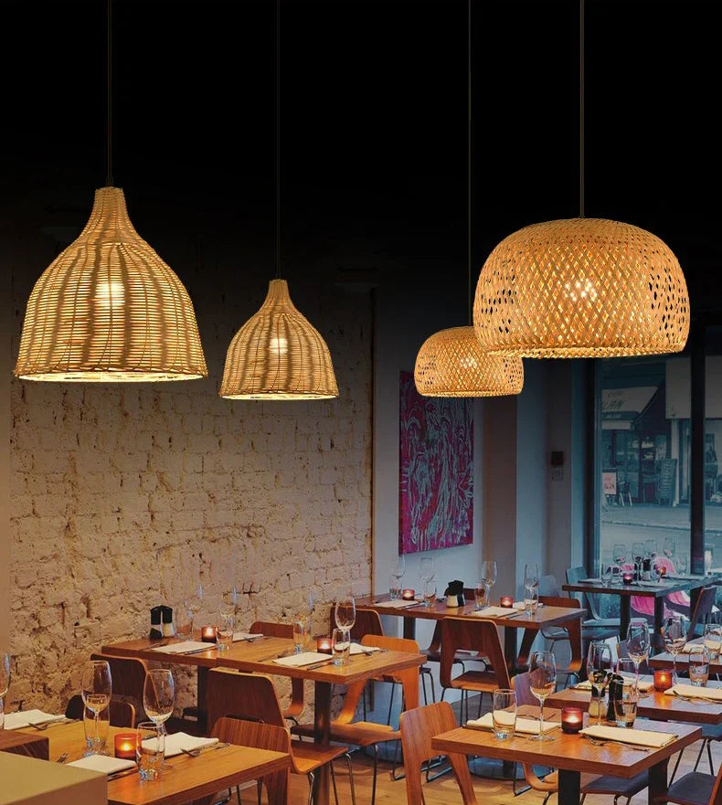 DecorBites™ Hand-Woven Bamboo Pendant Light Chandelier