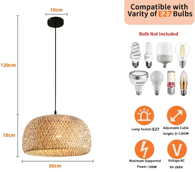 DecorBites™ Hand-Woven Bamboo Pendant Light Chandelier
