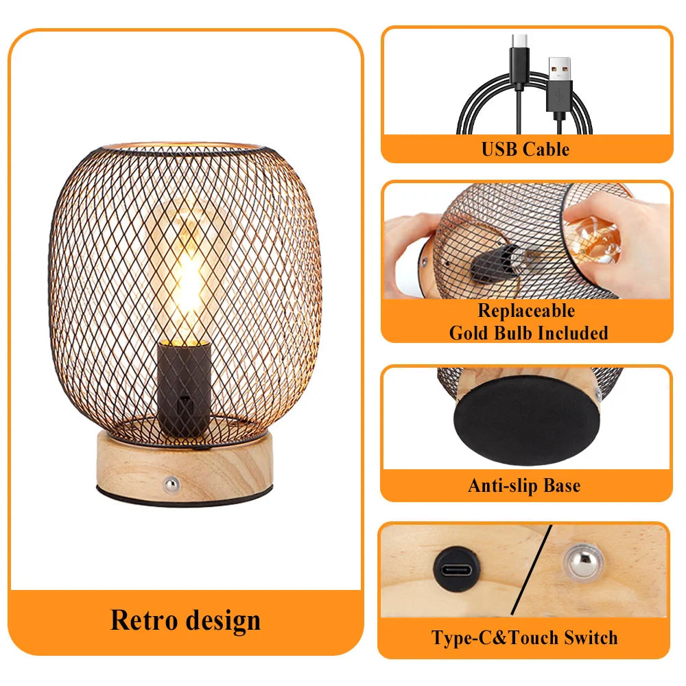 7.5''H Touch Adjustable Table Lamp(Wooden Base,Bronze round)