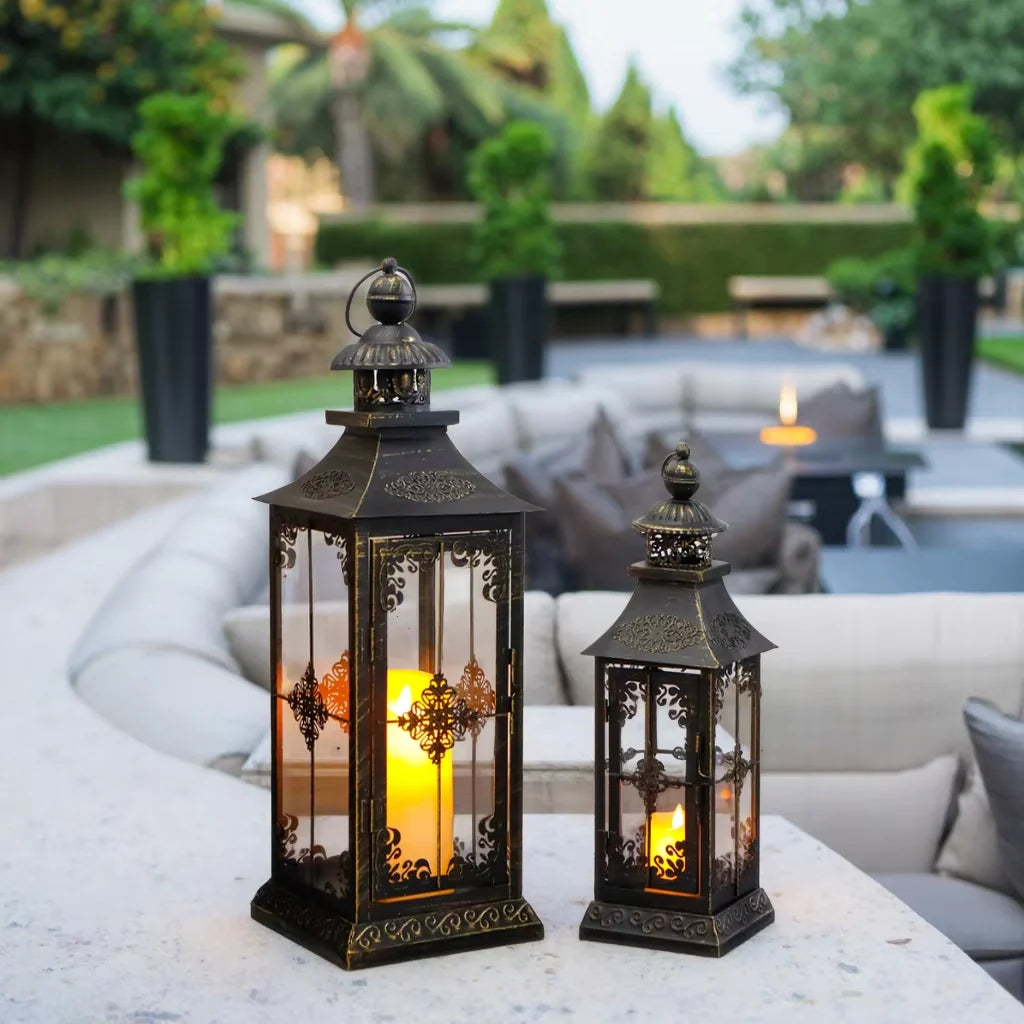 Set of 2 21.5'' & 16" H Vintage Decorative Lanterns