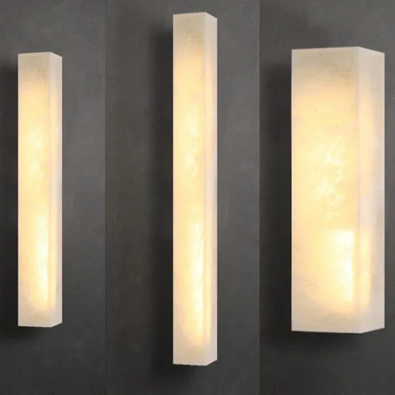 Sienna Verro Long Marble Wall Sconce — Modern Copper & Stone Accent Lighting for Hall, Living Room & Boutique Interiors