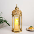 Moroccan Candle Lantern 15'' Gold Hexagonal Candle Holder