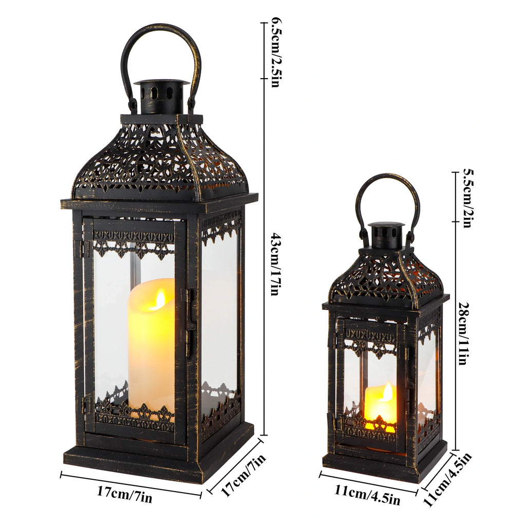 Set of 2 13''&19.5''H Candle Lanterns (Black Gold Brush)