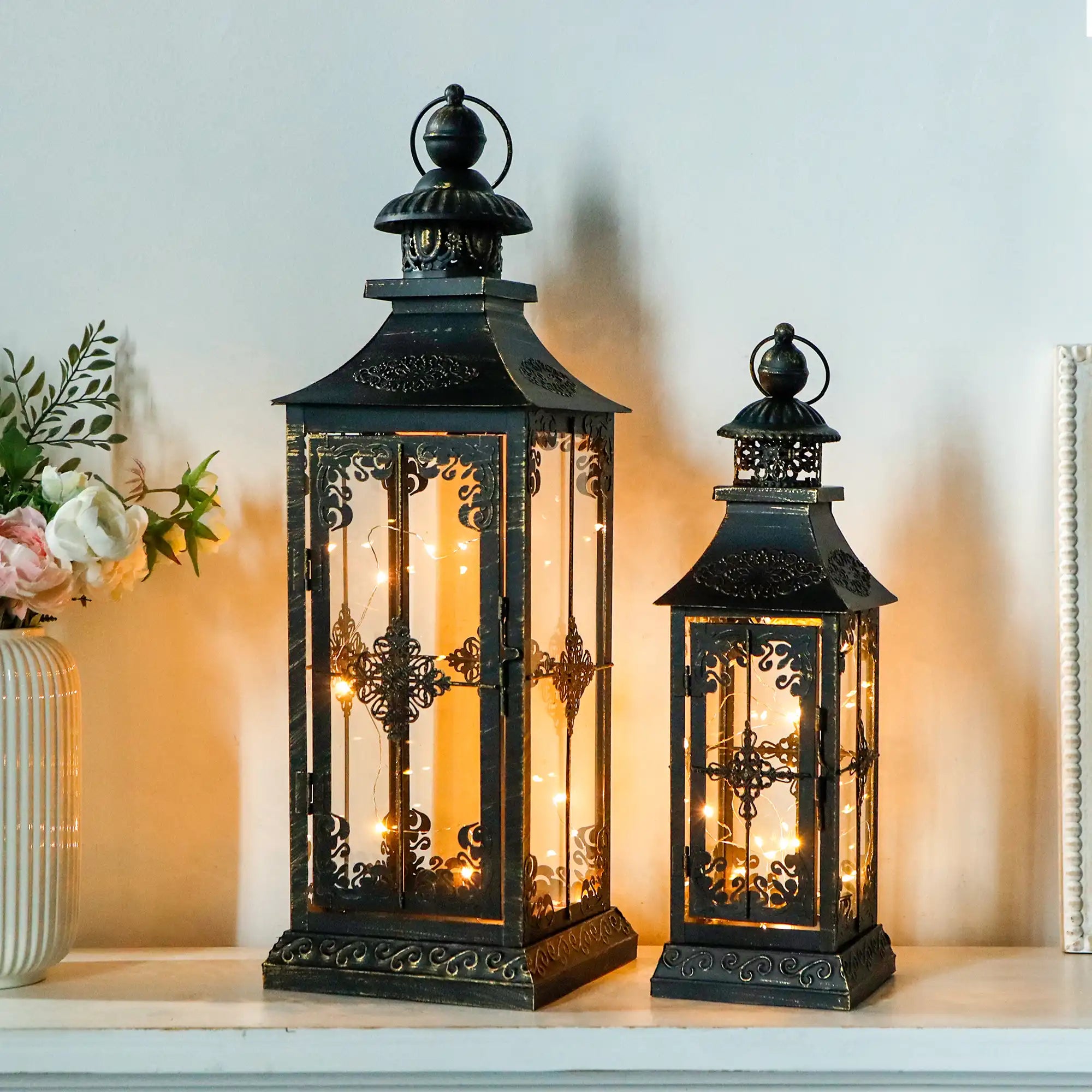 Set of 2 21.5'' & 16" H Vintage Decorative Lanterns