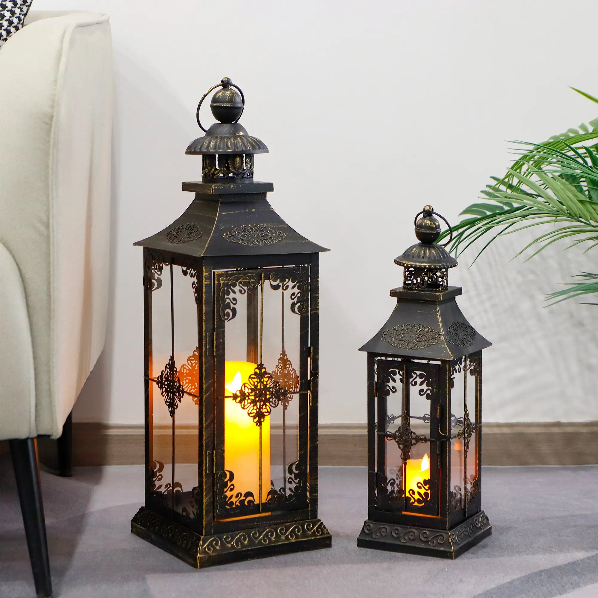 Set of 2 21.5'' & 16" H Vintage Decorative Lanterns