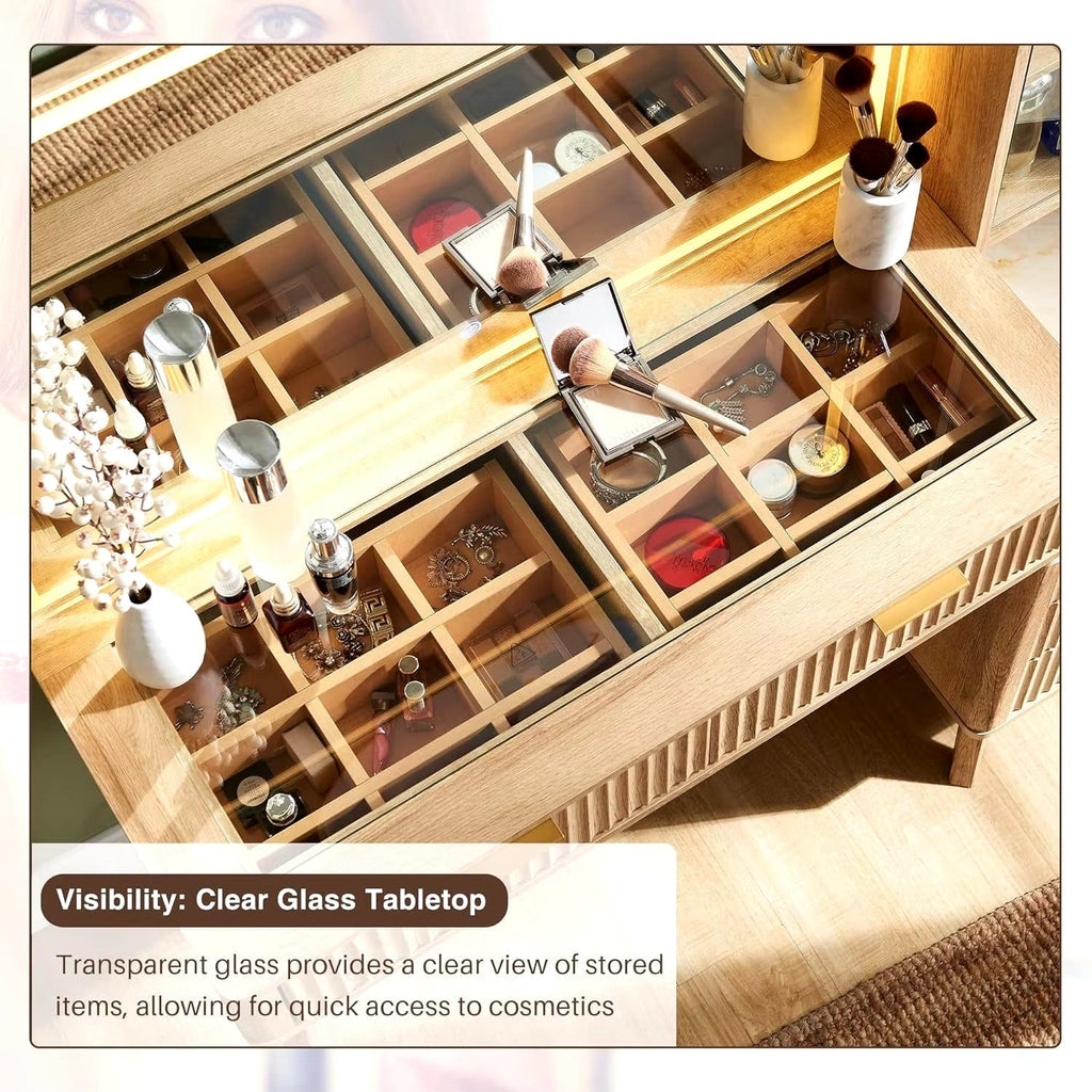 48" Modern Fluted Makeup Vanity Desk with Large 36" Mirror & Lights,