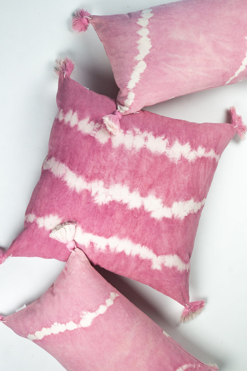 Pink Natural Dyed Shibori Tassel Pillows