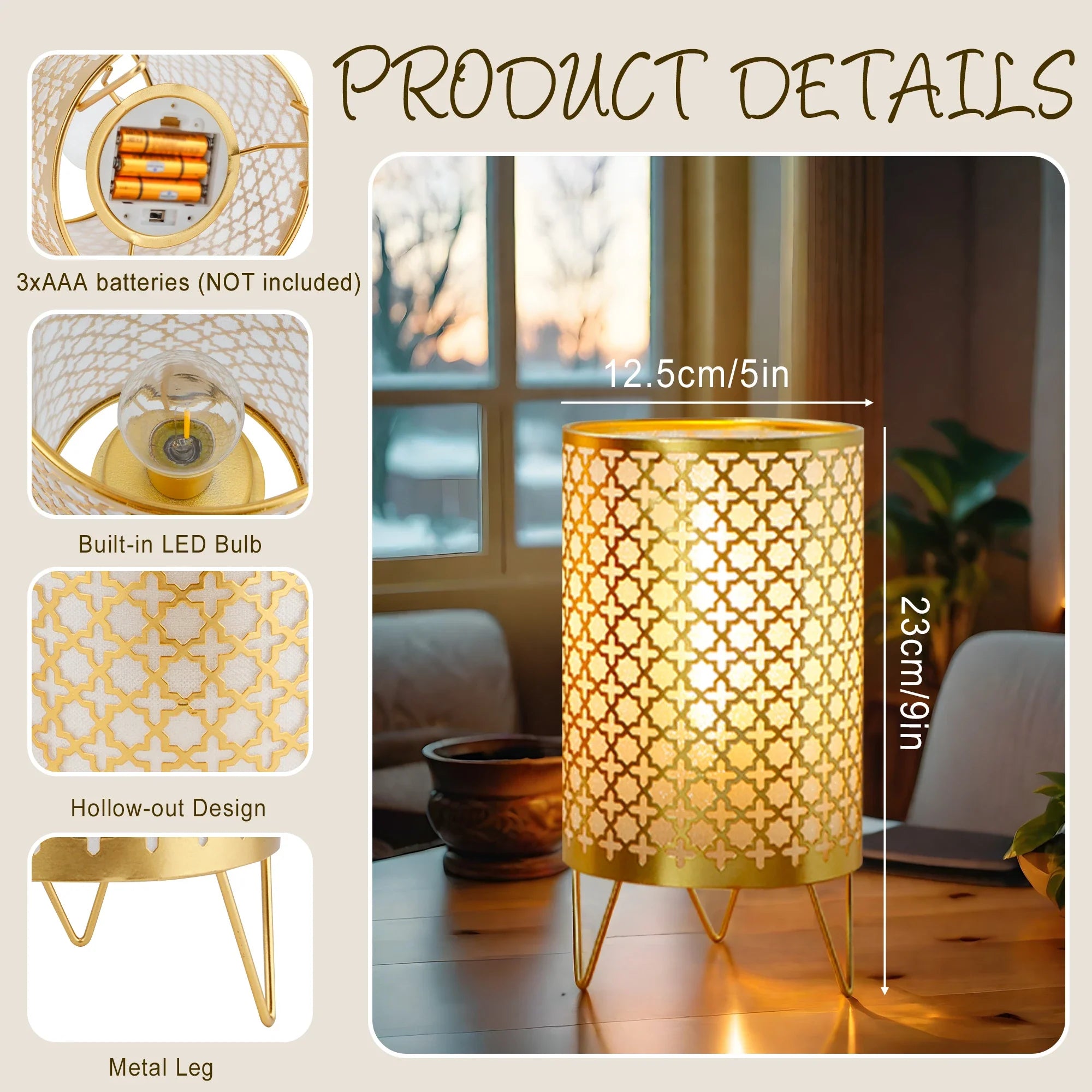 Set of 2 Battery Operated Lamp 9'' (Gold)