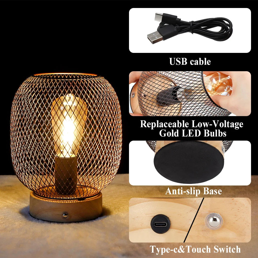 7.5''H Touch Adjustable Table Lamp(Wooden Base,Bronze round)