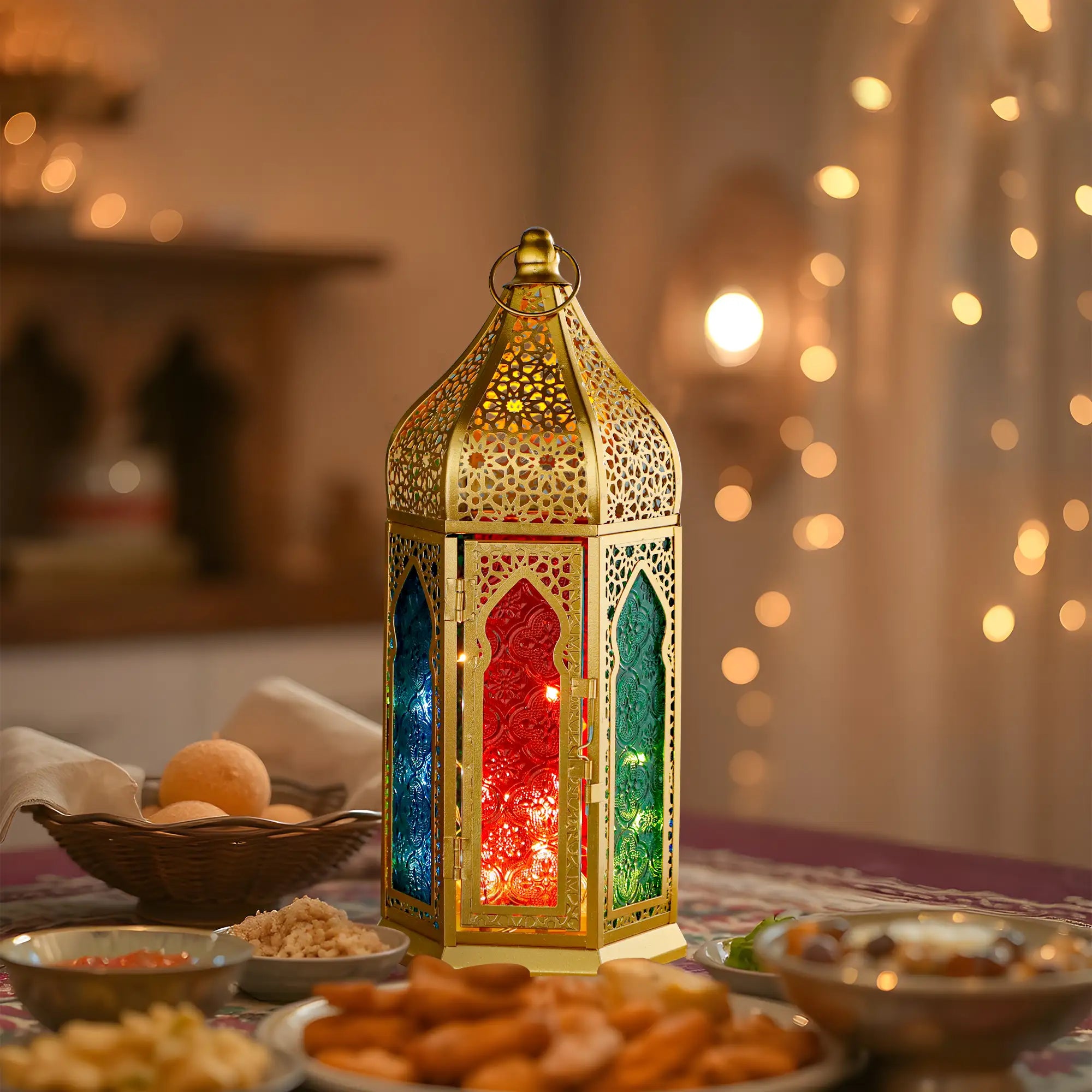 12'' Gold Hexagonal  Moroccan Candle Lantern